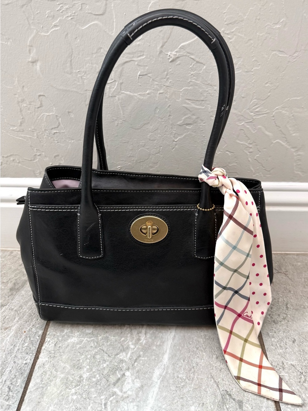 Coach Madeline Multi-Pocket Satchel Black Leather F0826-12482 w/ Scarf